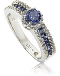 Suzy Levian - Sterling Sapphire & Diamond Accent Princess-Cut Bridal Ring - Lyst