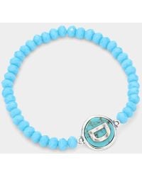 Fashnzfab - D- Initial Monogram Charm Faceted Beaded Stretch Bracelet - Lyst
