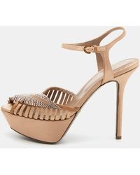 Sergio Rossi - Light Satin Crystal Embellished Ankle Strap Sandals - Lyst