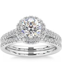 Pompeii3 - 1 1/2 Ct Diamond Halo Engagement Wedding Ring Set 14k White Gold Enhanced - Lyst