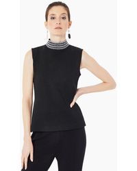 Misook - Mock Neck Embroidered Trim Knit Tank Top - Lyst