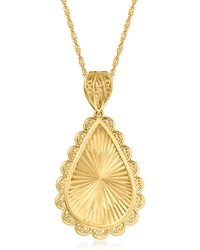 Ross-Simons 18kt Gold Over Sterling Filigree Teardrop-shaped Pendant Necklace - Metallic