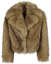 Stand Studio - Cropped Faux Fur Coat With Wide Collar And Plush Texture - Lyst
