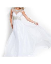Rachel Allan - Beaded High Mesh Neck Chiffon Prom Gown - Lyst