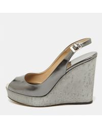 Jimmy Choo - Metallic Leather Cork Platform Wedge Slingback Sandals - Lyst
