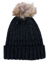 CTM - Metallic Shimmer Winter Knit Lined Beanie With Pom - Lyst