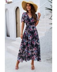 TRUEDAMES - Boho Floral Print High Waist Band Fit Lined Dress - Lyst