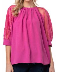 White Birch - Three-Quarter Lace Sleeve Top - Lyst
