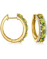 Ross-Simons - Peridot And . Diamond Hoop Earrings With Emerald Accents - Lyst