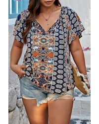 TRUEDAMES - Plus Size Allover Print Boheme Loose Fit Top - Lyst