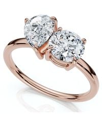 Pompeii3 - 1 1/2Ct Round And Pear Toi Et Moi Diamond Ring 14K Or Pt Lab Grown - Lyst
