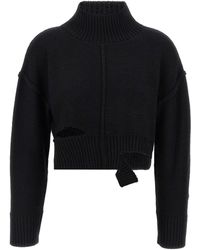 MM6 by Maison Martin Margiela - Cropped Distressed Sweater With High Neck - Lyst