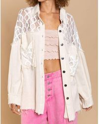 Pol - Oversized Lace Accent Button Down Shirt - Lyst