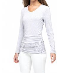 Kinross Cashmere - Bamboo Ruched Long Sleeve Vee Top - Lyst