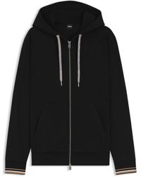 BOSS - Zip-Up Hoodie With Patterned Drawcords - Lyst
