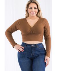 TRUEDAMES - Plus Size Ribbed Wrap Front Long Sleeve Top - Lyst