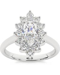 Pompeii3 - 1 1/2ct Marquise Diamond Halo Engagement Ring 14k Gold Lab Grown - Lyst