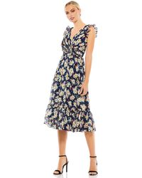 Ieena for Mac Duggal - Flowy Floral Print V Neck Cap Sleeve Midi Dress - Lyst