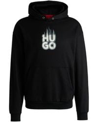 HUGO - Cotton-Terry Hoodie With Stacked Smoke Logo Print - Lyst