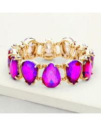 Fashnzfab - Teardrop Glass Stone Cluster Stretch Evening Bracelet Ab, Fuchsia - Lyst