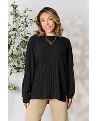 TRUEDAMES - Basic Bae Full Size Ribbed Round Neck Slit Knit Top - Lyst