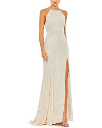 Mac Duggal - Sequined High-Neck Rhinestone Trim Column Gown - Lyst
