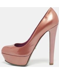 Sergio Rossi - Metallic Patent Leather Round Toe Platform Pumps - Lyst
