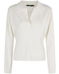 Seventy - Long Sleeve Cream Polo Shirt With V-Neck And Classic Collar - Lyst