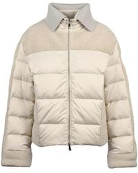 Add - Cropped Down Jacket With Textured Fleece And Quilted Panels - Lyst