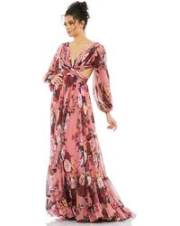 Mac Duggal - Floral Cutout Open Back Blouson Sleeve Dress - Lyst