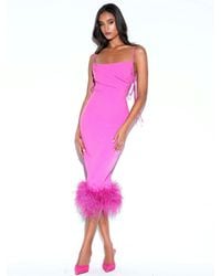 Miss Circle - Fiona Fuchsia Feather Trim Bottom Maxi Dress - Lyst