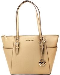 Michael Kors - Charlotte Camel Large Leather Top Zip Tote Bag Purse - Lyst