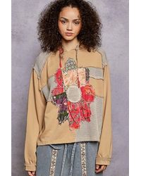 Pol - Long Sleeve French Terry Printed Flower Patch Knit Top - Lyst