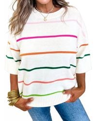 Shewin - Striped Half Sleeve Drop Shoulder Sweater - Lyst