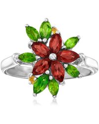 Ross-Simons - Garnet Flower Ring With . Chrome Diopsides And Citrine Accents - Lyst