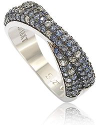 Suzy Levian Sterling Silver & White Sapphire & Diamond Accent Petite Pave Crossover Ring - Blue
