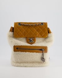 Chanel - And Caramel Shearling And Calfskin Leather Backpack With Ruthenium Hardware And Charm Zips - Lyst