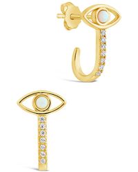Sterling Forever - Sterling Opal Evil Eye Suspender Stud Earrings - Lyst