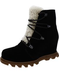 Sorel - Joan Of Arctic Wedge Iii Lace Cozy Suede Fleece Lined Ankle Boots - Lyst