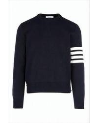 Thom Browne - Classic Crew Neck Cotton Sweater With Striped Detailing - Lyst