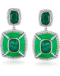 Ross-Simons - Emerald And Enamel Drop Earrings With White Topaz - Lyst