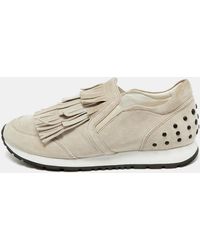 Tod's - Light Suede Fringe Detail Slip On Sneakers - Lyst