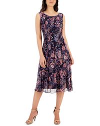 Connected Apparel - Floral Print Sleeveless Midi Dress - Lyst