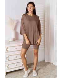 TRUEDAMES - Full Size Soft Rayon Three-Quarter Sleeve Top And Shorts Set - Lyst