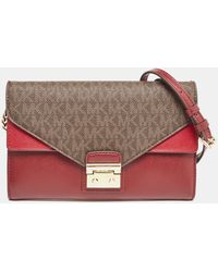 Michael Kors - /brown Signature Coated Canvas And Leather Chain Clutch - Lyst