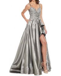 Rachel Allan - Metallic Applique High Low Prom Gown - Lyst