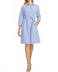Foxcroft - Fiona Seersucker Thin Stripe 3/4 Sleeve Dress - Lyst