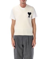 Ami Paris - Merino Wool V-Neck Vest With Heart Intarsia - Lyst
