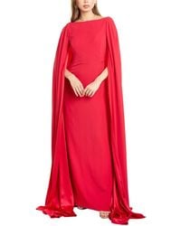 Carolina Herrera Bateau Neck Silk Sheath Cape Gown - Red