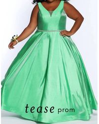 Sydney's Closet - Plus Shimmer Satin Floor Length Gown - Lyst